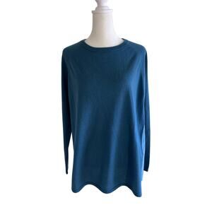 Saks Fifth Ave Tunic Silk Cashmere Blue SZL Top Lightweight Long Sleeve Classic